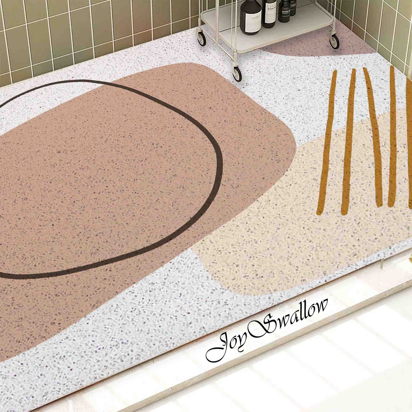 JoySwallow Personalized Bathtub Mat, Modern Abstract Line and Blocks Bathtub Mat, Line Art PVC Coil Shower Mat, Geometrical Anti Skid PVC Coil Bathmat, Permeable Bathmat, Drainable Rug
