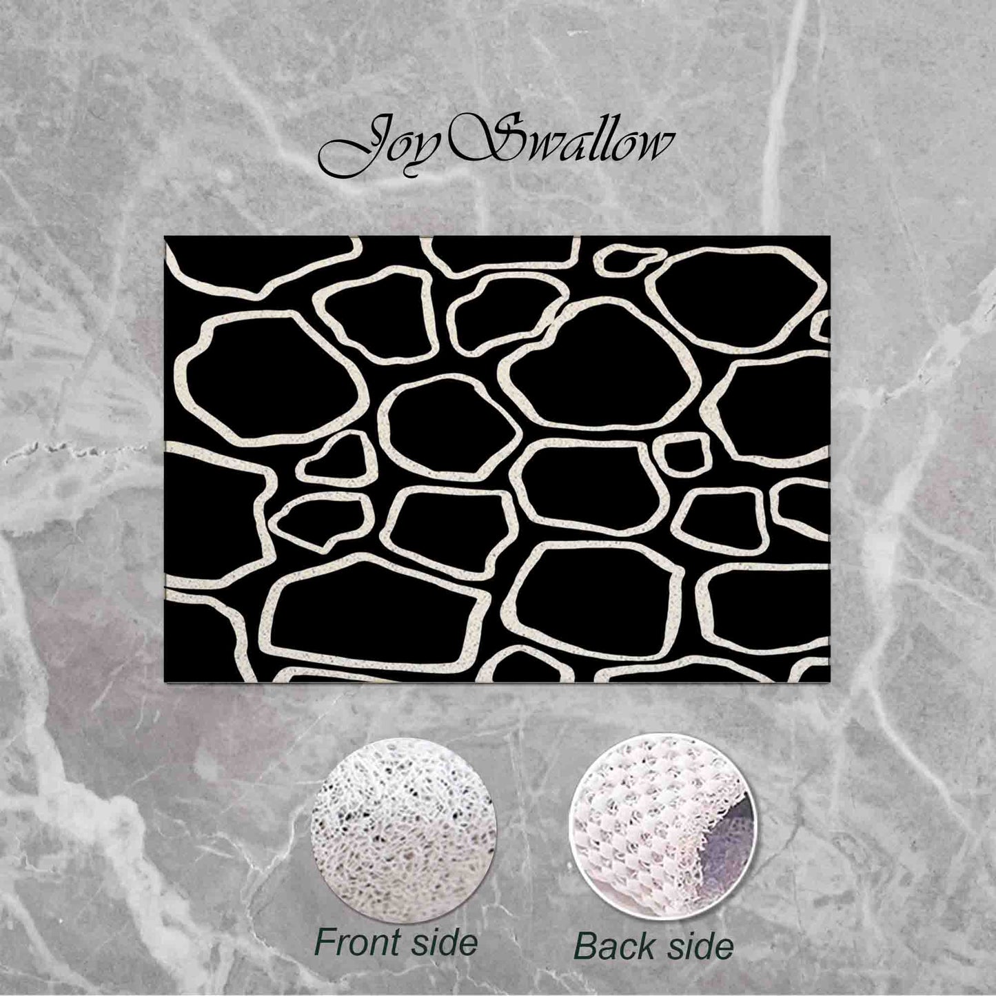 JoySwallow Personalized Bathtub Mat, Modern irregular Black and White Stones Bathtub Mat, Abstract PVC Coil Shower Mat, Anti Skid PVC Coil Bathmat, Geometrical Permeable Bathmat, Line Art Drainable Rug