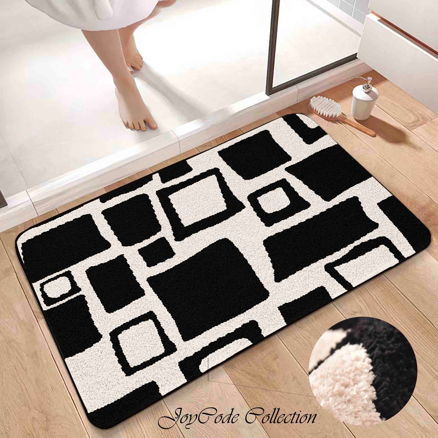 JoySwallow Modern Irregular Black and White Blocks Bathmat, Geometrical Tufted Bathmat Rug Area Rug Bedroom Rugs