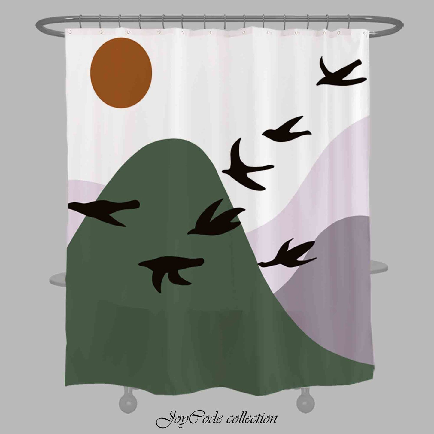 JoySwallow Mountain Birds and Sun Shower Curtain, Black Cat Waterproof Curtains, Animal Machine Washable Shower Curtains, Heavy Weighted Bath Curtains with hooks