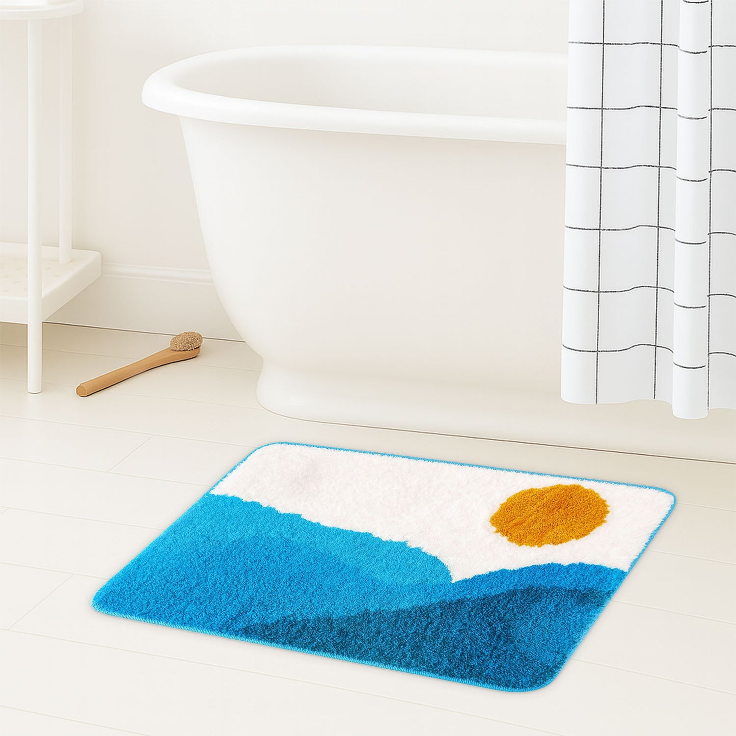 JoySwallow Blue Mountain and Sun Tufted Bathmat, Scenery Bathroom Rug, Landscape Area Rug, Nature Bedroom Rugs