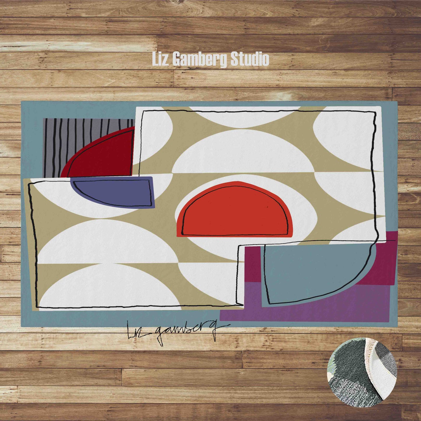 Off White Half Moons Handmade Yarn Dye Living Room Rug by Liz Gamberg Studio from US