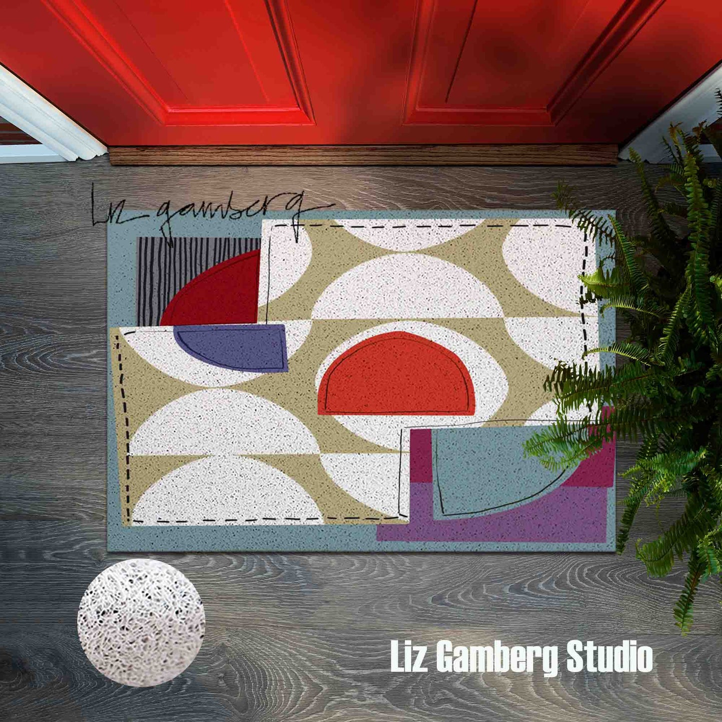 Off White Half Moons PVC Coil Door Mat by Liz Gamberg Studio from US