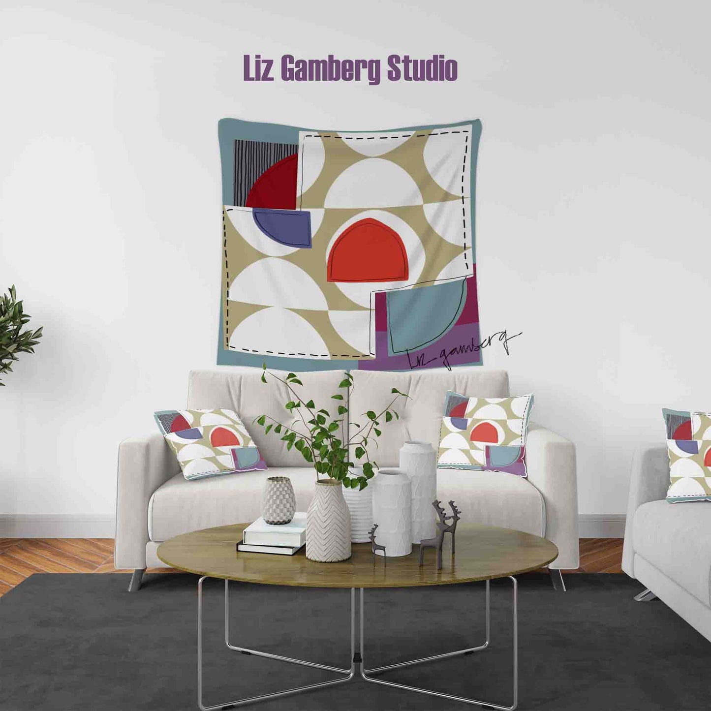 Off White Half Moons Tapestry by Liz Gamberg Studio from US