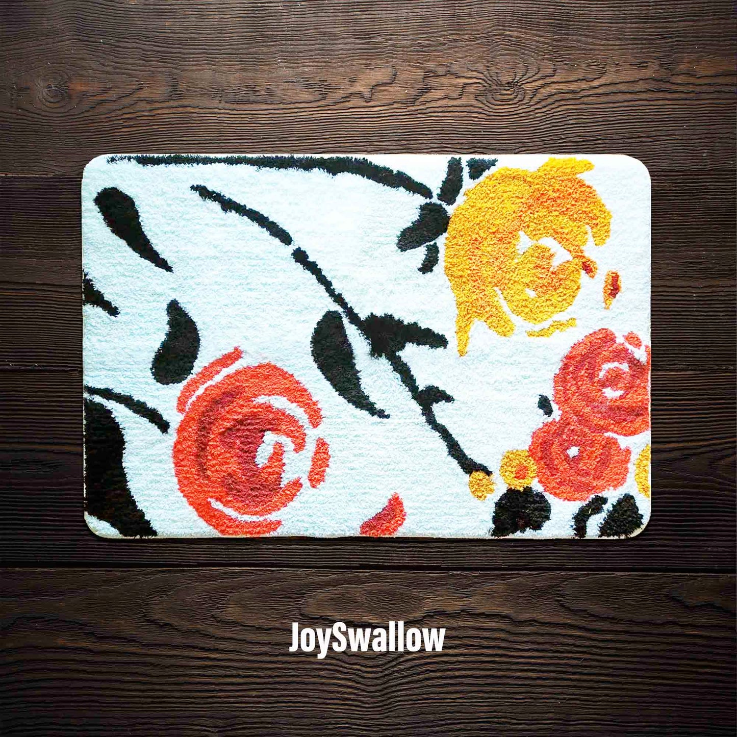 JoySwallow Orange Rose Tufted Bathmat, Floral Bathroom Rug, Flower Area Rug, Floral Bedroom Rugs