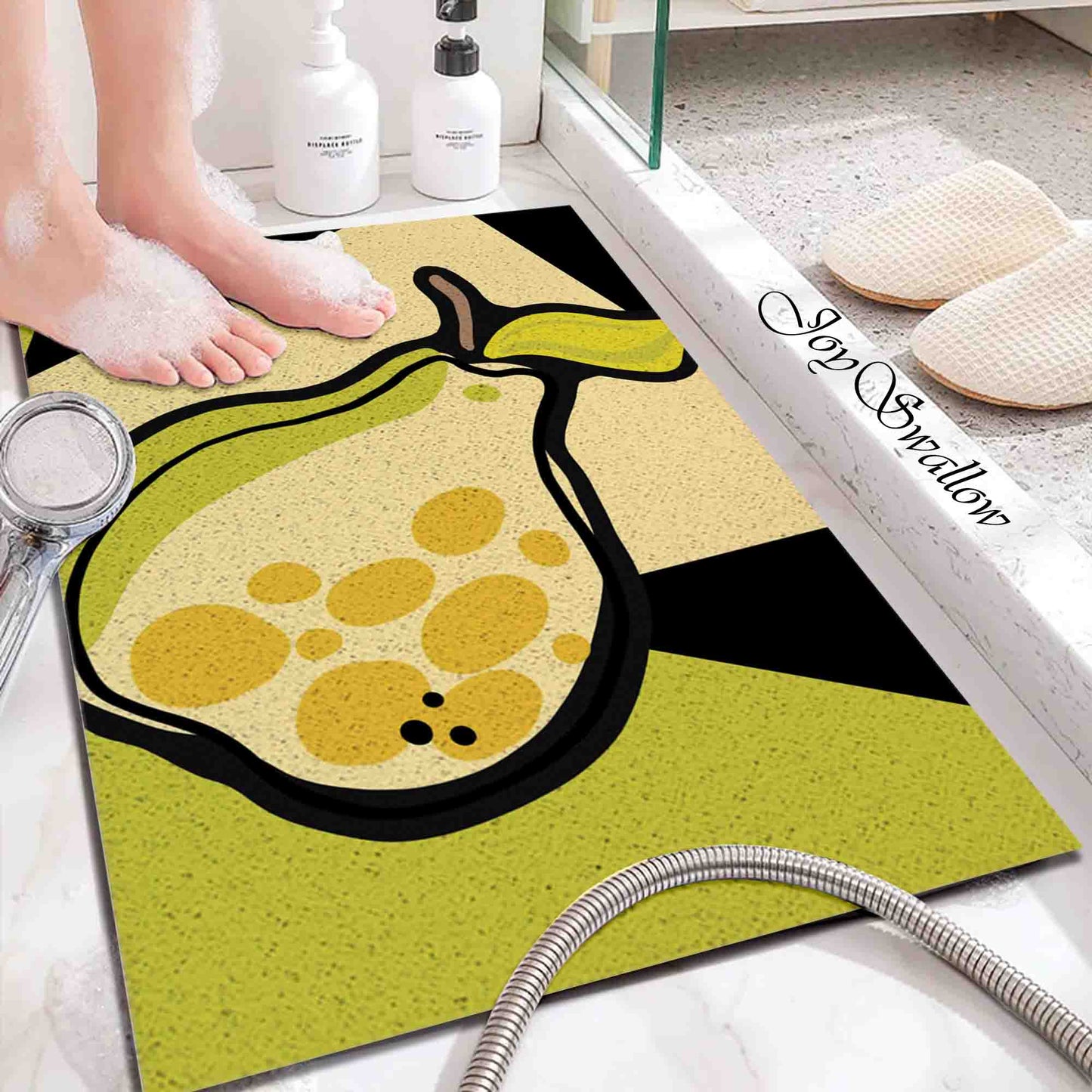JoySwallow Personalized Bathtub Mat, Geometrical Pear Bathtub Mat, Fruit PVC Coil Shower Mat, Anti Skid PVC Coil Bathmat, Floral Permeable Bathmat, Irregular Shaped Drainable Rug