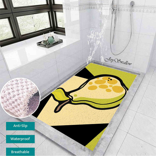 JoySwallow Personalized Bathtub Mat, Geometrical Pear Bathtub Mat, Fruit PVC Coil Shower Mat, Anti Skid PVC Coil Bathmat, Floral Permeable Bathmat, Irregular Shaped Drainable Rug