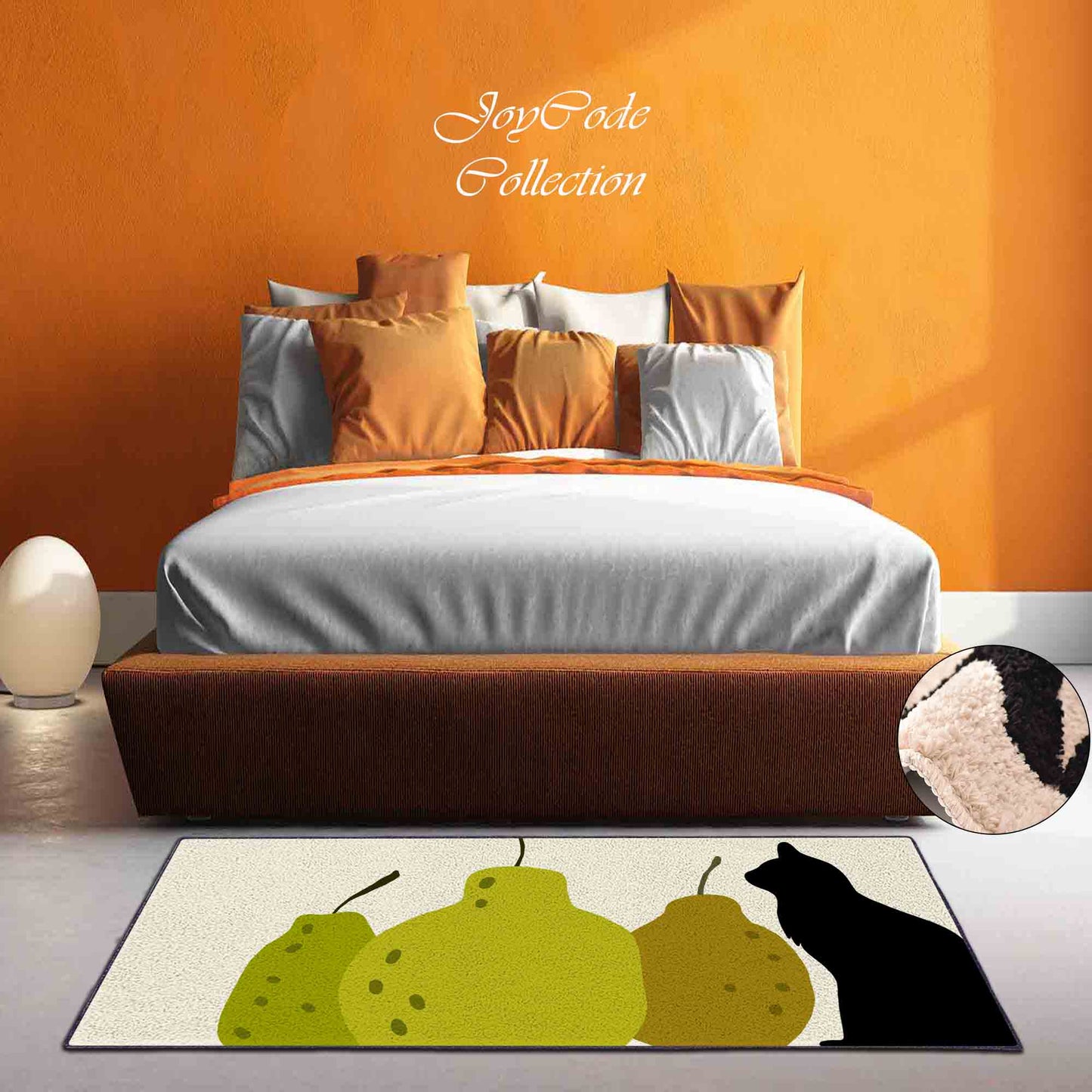 JoySwallow Pears and Cat Tufted Bathmat, Animal Bathroom Rug, Fruit Area Rug, Kitty Bedroom Rugs