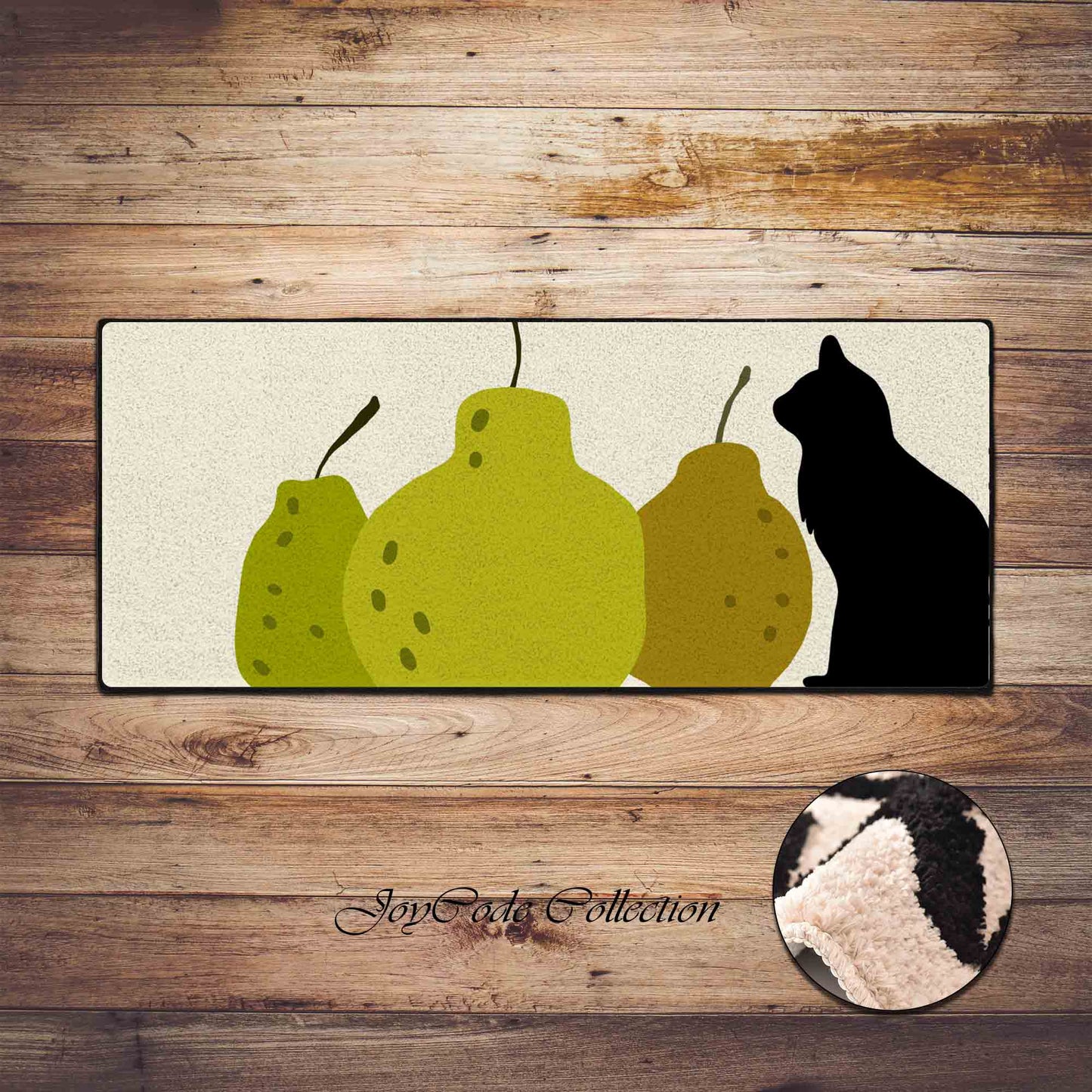 JoySwallow Pears and Cat Tufted Bathmat, Animal Bathroom Rug, Fruit Area Rug, Kitty Bedroom Rugs