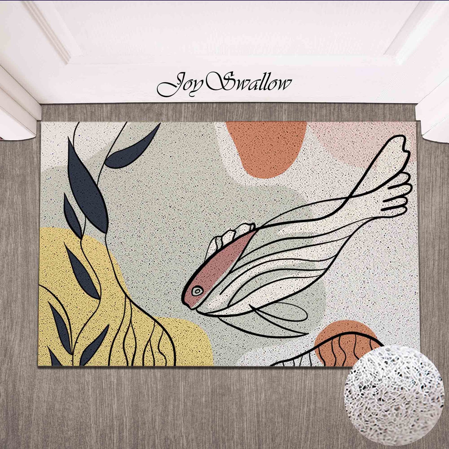 JoySwallow Personalized Door Mat, Fish and Water Plants PVC Coil Entrance Door Mat, Cute Animal Anti-Skid Outdoor Mat, Entryway Rug for Porch Courtyard