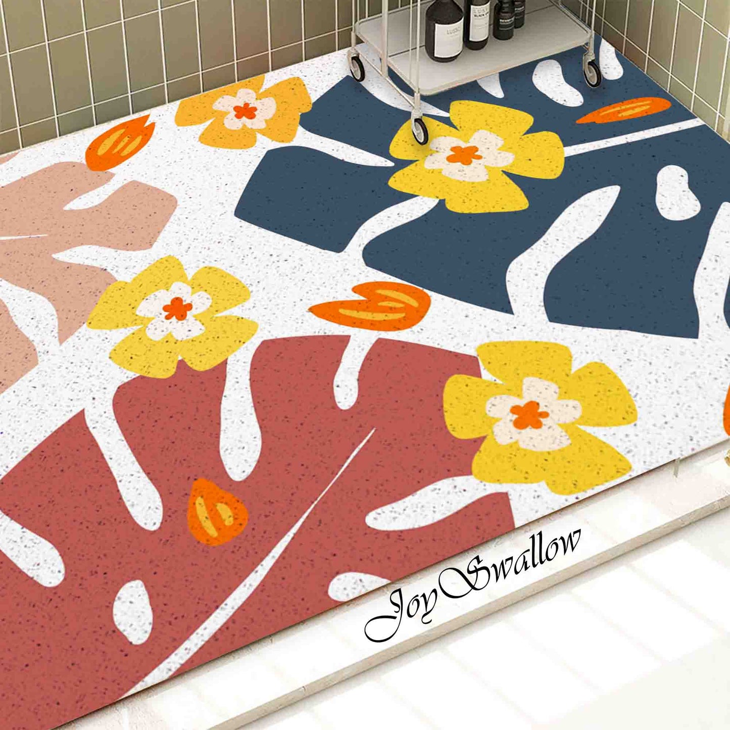 JoySwallow Personalized Bathtub Mat, Red Maple Leaves Tub Mat, PVC Coil Permeable Bath Mat, Floral Drainable Bath Rug, Anti Skid Bathmat