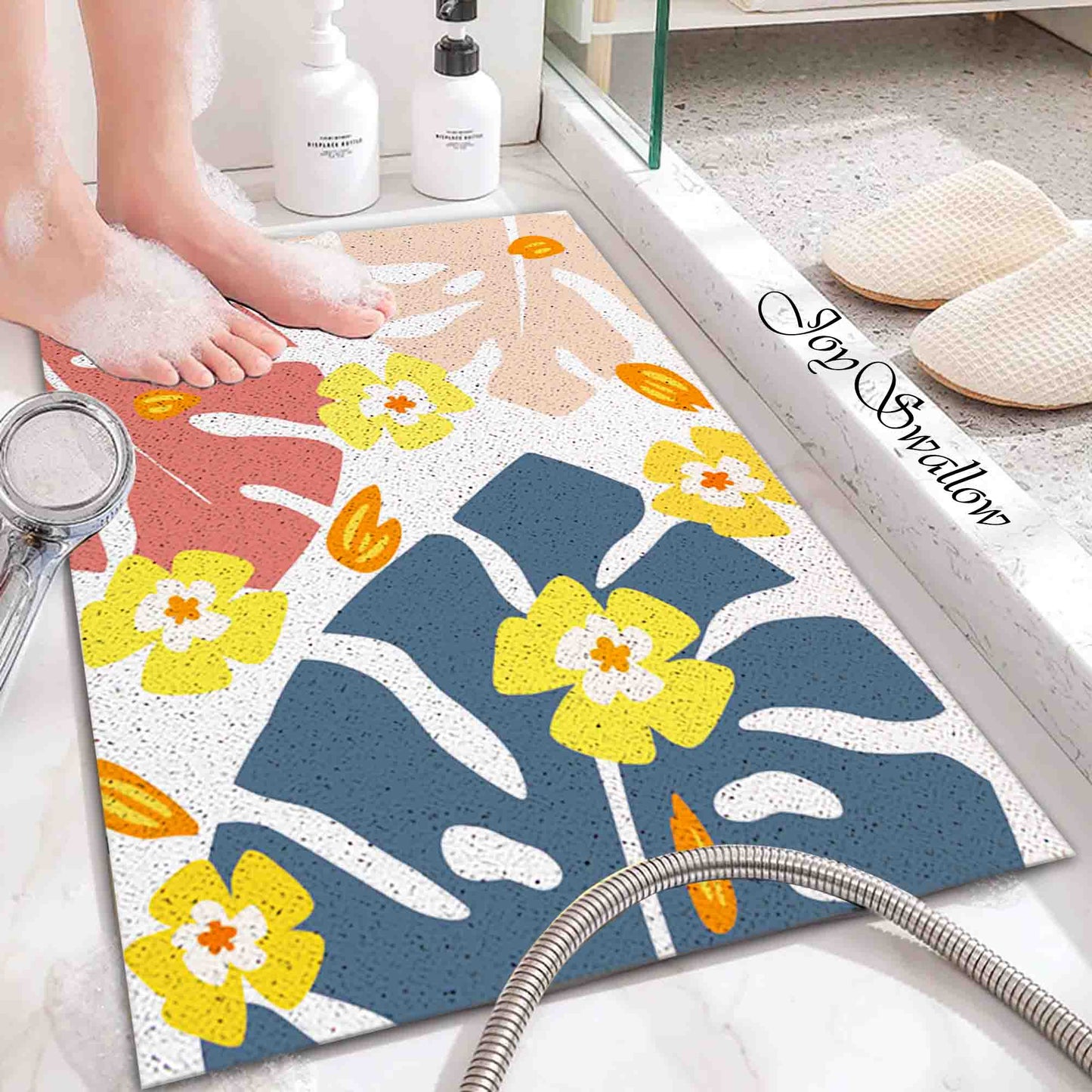 JoySwallow Personalized Bathtub Mat, Red Maple Leaves Tub Mat, PVC Coil Permeable Bath Mat, Floral Drainable Bath Rug, Anti Skid Bathmat