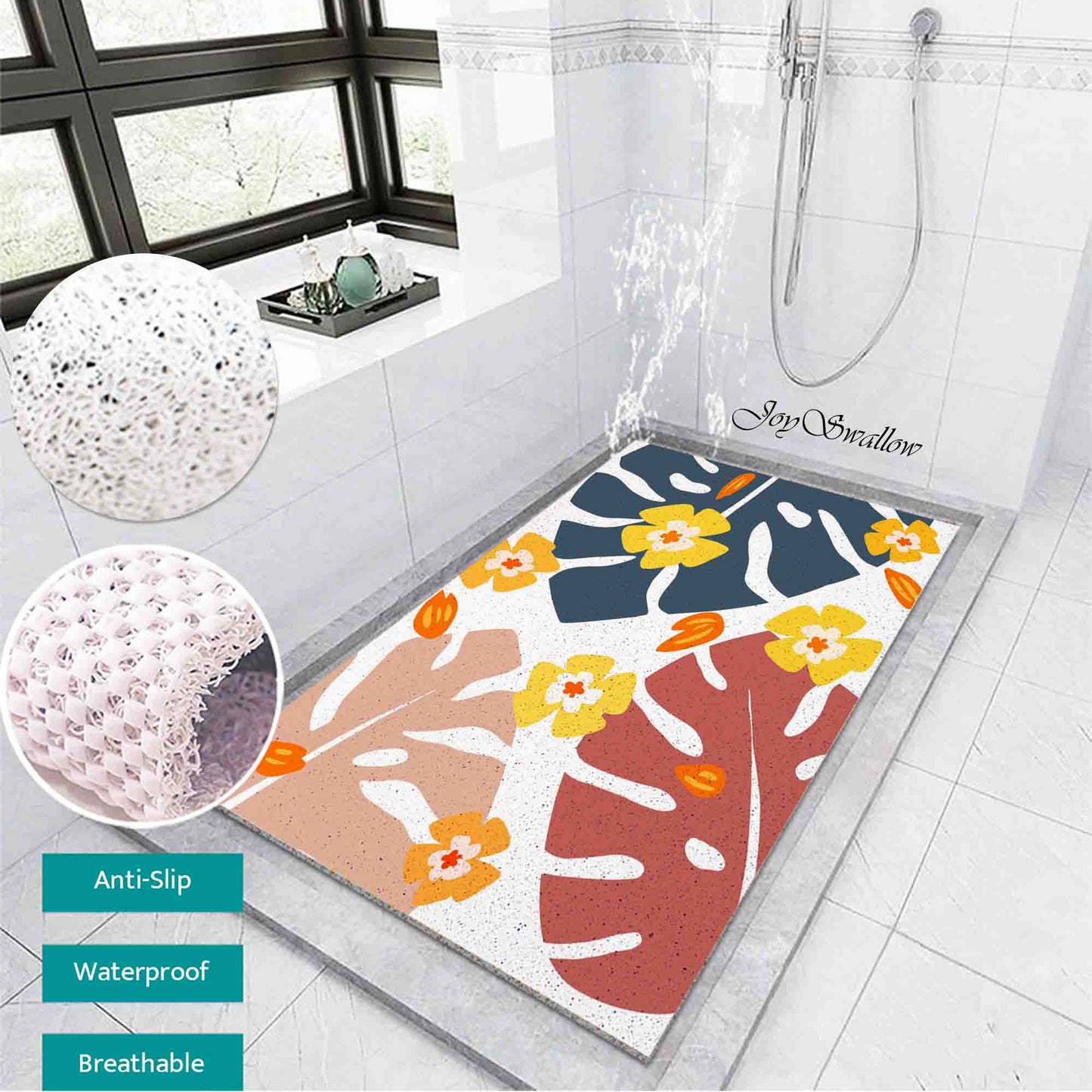 JoySwallow Personalized Bathtub Mat, Red Maple Leaves Tub Mat, PVC Coil Permeable Bath Mat, Floral Drainable Bath Rug, Anti Skid Bathmat