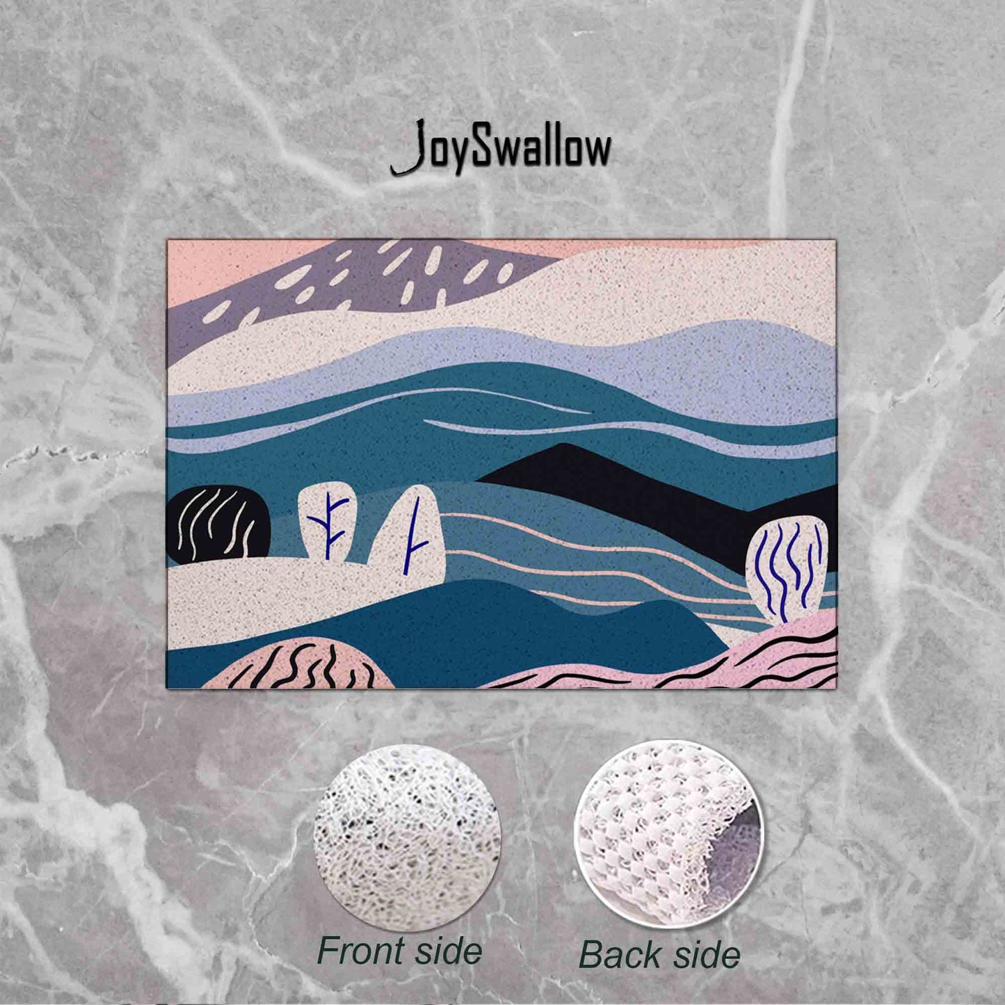 JoySwallow Personalized Bathtub Mat, Abstract Geometrical Landscape Bathtub Mat, Pink Hills Trees PVC Coil Shower Mat, Anti Skid PVC Coil Bathmat, Geometric Permeable Bathmat, Drainable Rug