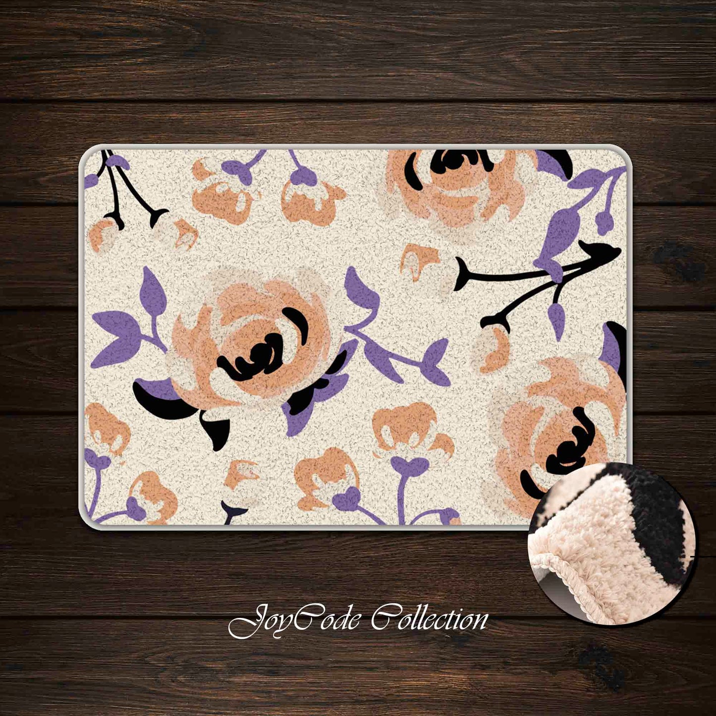 JoySwallow Pink Roses Purple Leaves Tufted Bathmat, Floral Bathroom Rug, Flower Area Rug, Floral Bedroom Rugs