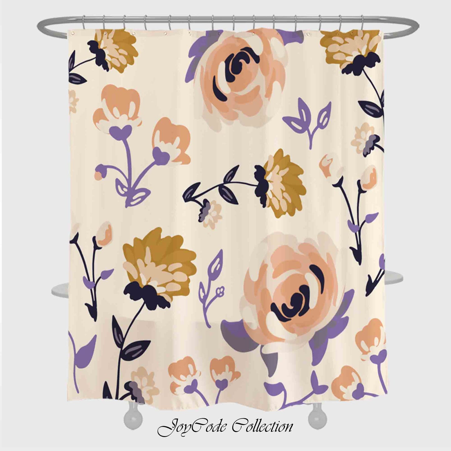JoySwallow Pink Roses purple leaves Shower Curtain, Leaves Waterproof Curtains, Floral Machine Washable Shower Curtains, flower Heavy Weighted Bath Curtains with hooks