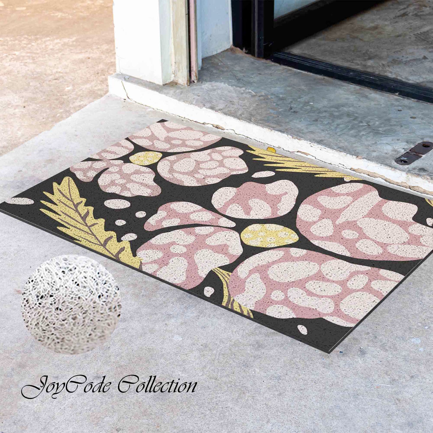 JoySwallow Personalized Door Mat, Pink Buttercup Flower Doormat, PVC Coil Entrance Door Mat, Floral Anti-Skid Outdoor Mat, Pink Flower Entryway Rug for Porch Courtyard