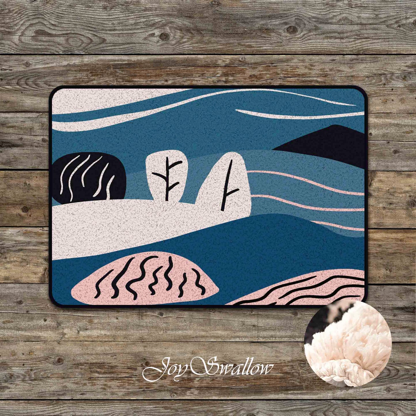JoySwallow Pink Hills Trees Tufted Bathmat, Scenery Bathroom Rug, Landscape Area Rug, Nature Bedroom Rugs