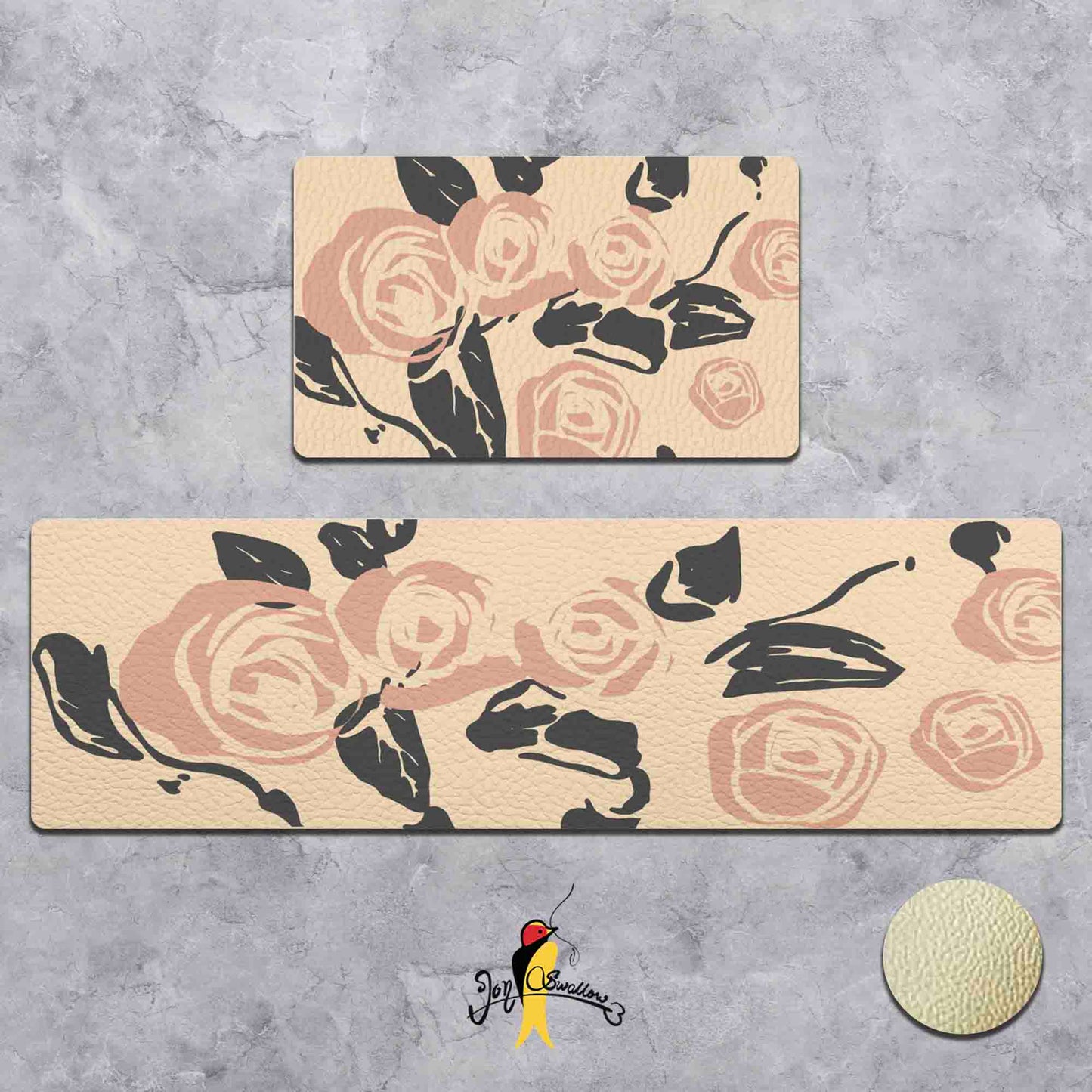 JoySwallow Pink Rose Flower Kitchen Runner, Floral Non-Slip Anti Fatigue Standing Rug, Comfort Floor Mat for Kitchen Laundry Décor