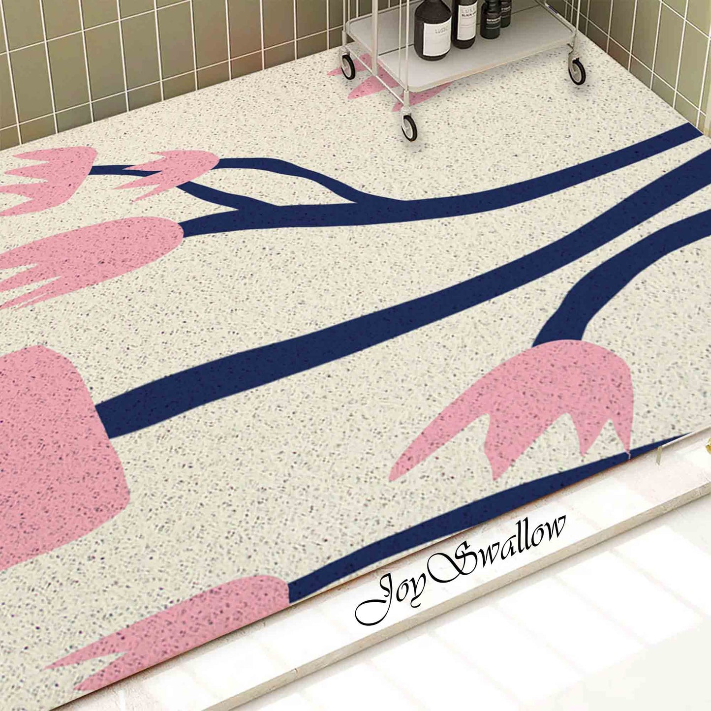 JoySwallow Personalized Bathtub Mat, Pink Tulip Bathtub Mat, Art PVC Coil Shower Mat, Flower Anti Skid PVC Coil Bathmat, Permeable Bathmat, Drainable Rug
