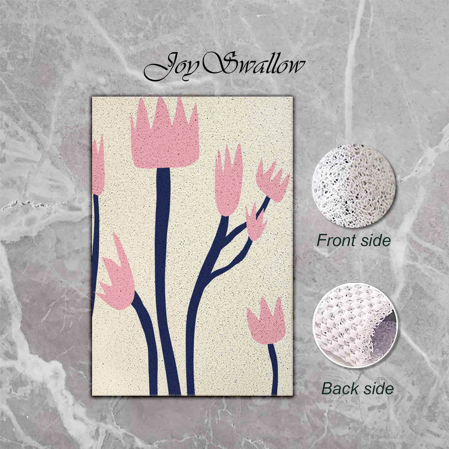 JoySwallow Personalized Bathtub Mat, Pink Tulip Bathtub Mat, Art PVC Coil Shower Mat, Flower Anti Skid PVC Coil Bathmat, Permeable Bathmat, Drainable Rug