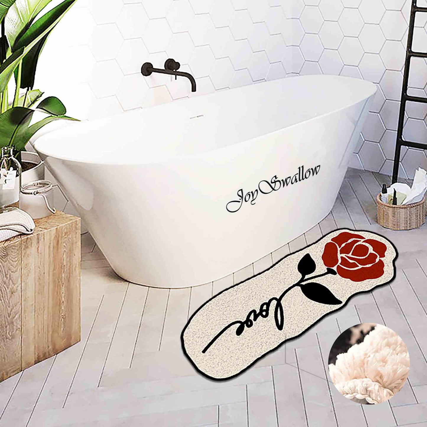 JoySwallow Irregular Valentine Red Rose Tufted Bathmat, Floral Bathroom Rug, Flower Area Rug, Floral Bedroom Rugs,Valentines Gift