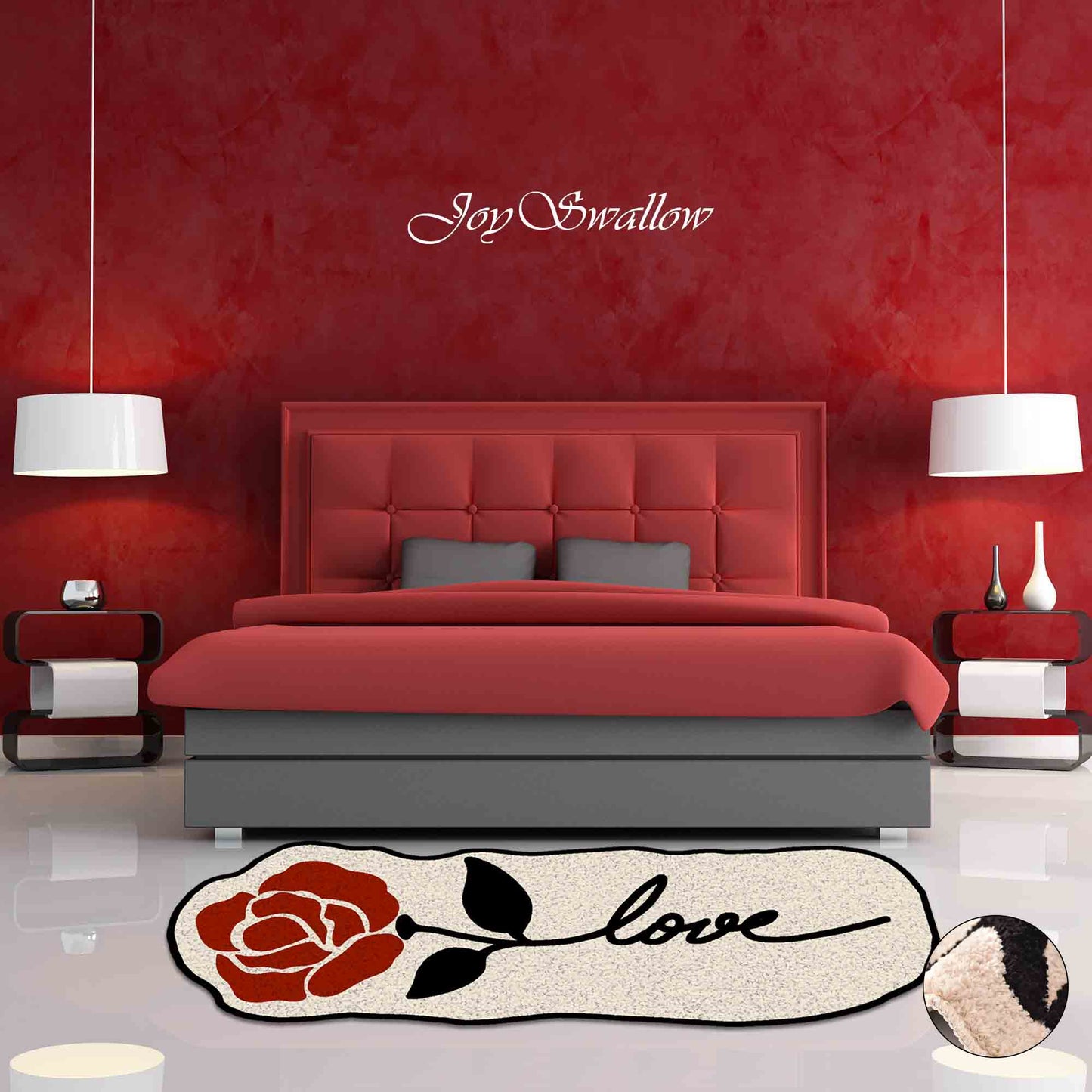 JoySwallow Irregular Valentine Red Rose Tufted Bathmat, Floral Bathroom Rug, Flower Area Rug, Floral Bedroom Rugs,Valentines Gift