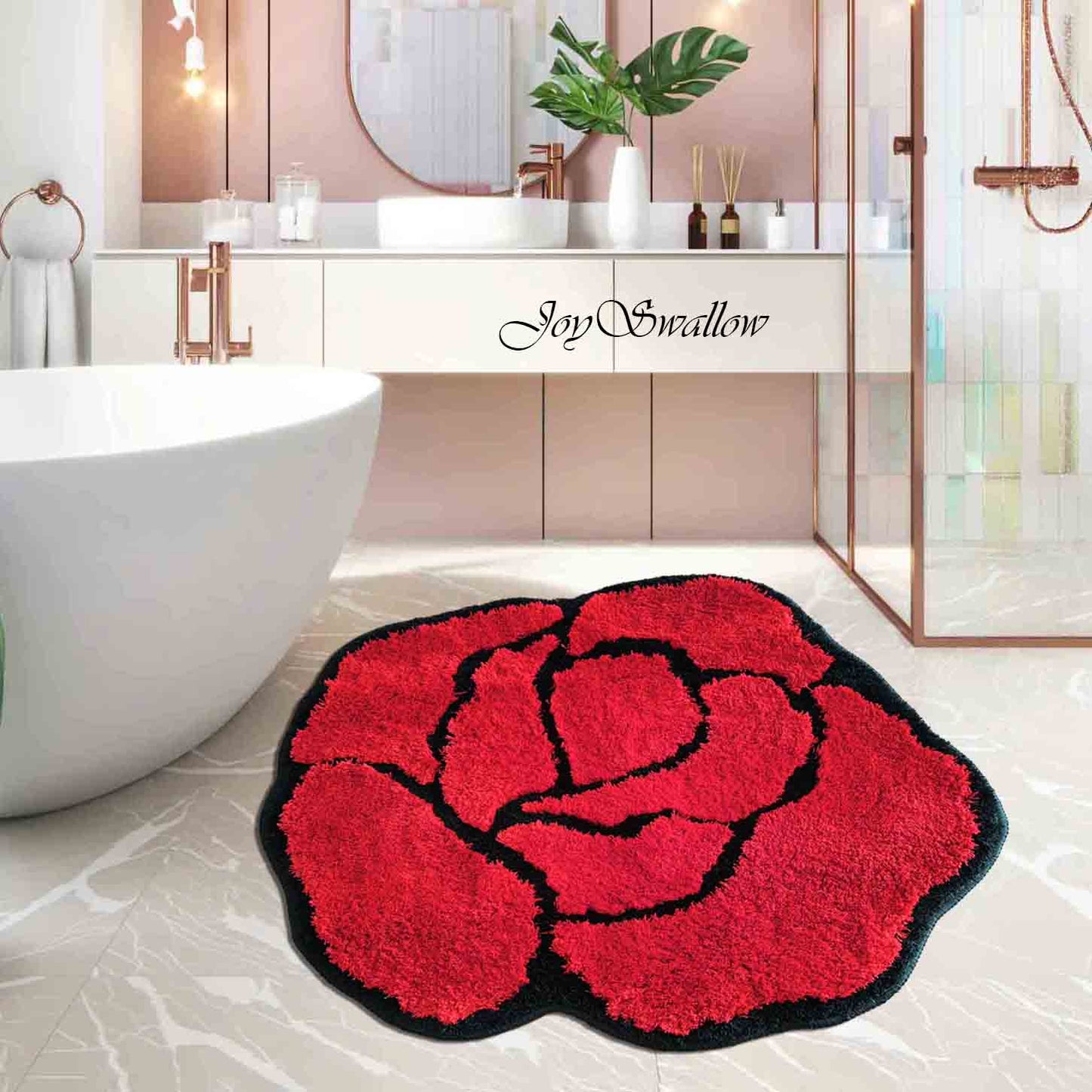 JoySwallow Irregular Valentine Red Rose Tufted Bathmat, Floral Bathroom Rug, Flower Area Rug, Floral Bedroom Rugs,Valentines Gift