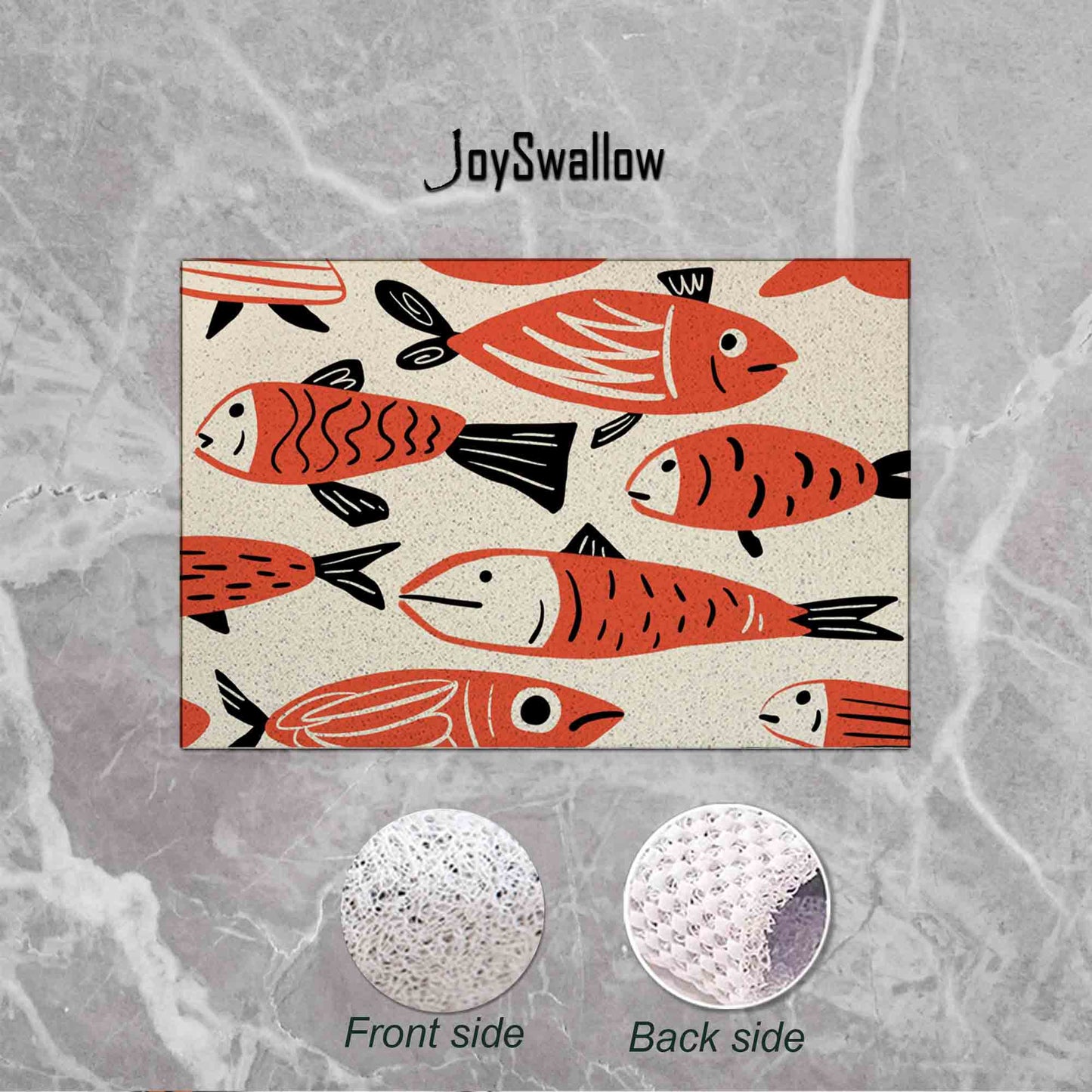 JoySwallow Personalized Bathtub Mat, Red Fish Bathtub Mat, Animal Art PVC Coil Shower Mat, Anti Skid PVC Coil Bathmat, Fish Permeable Bathmat, Leaves Drainable Rug