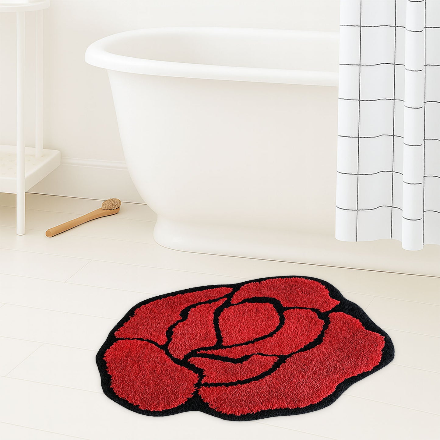 JoySwallow Irregular Valentine Red Rose Tufted Bathmat, Floral Bathroom Rug, Flower Area Rug, Floral Bedroom Rugs,Valentines Gift