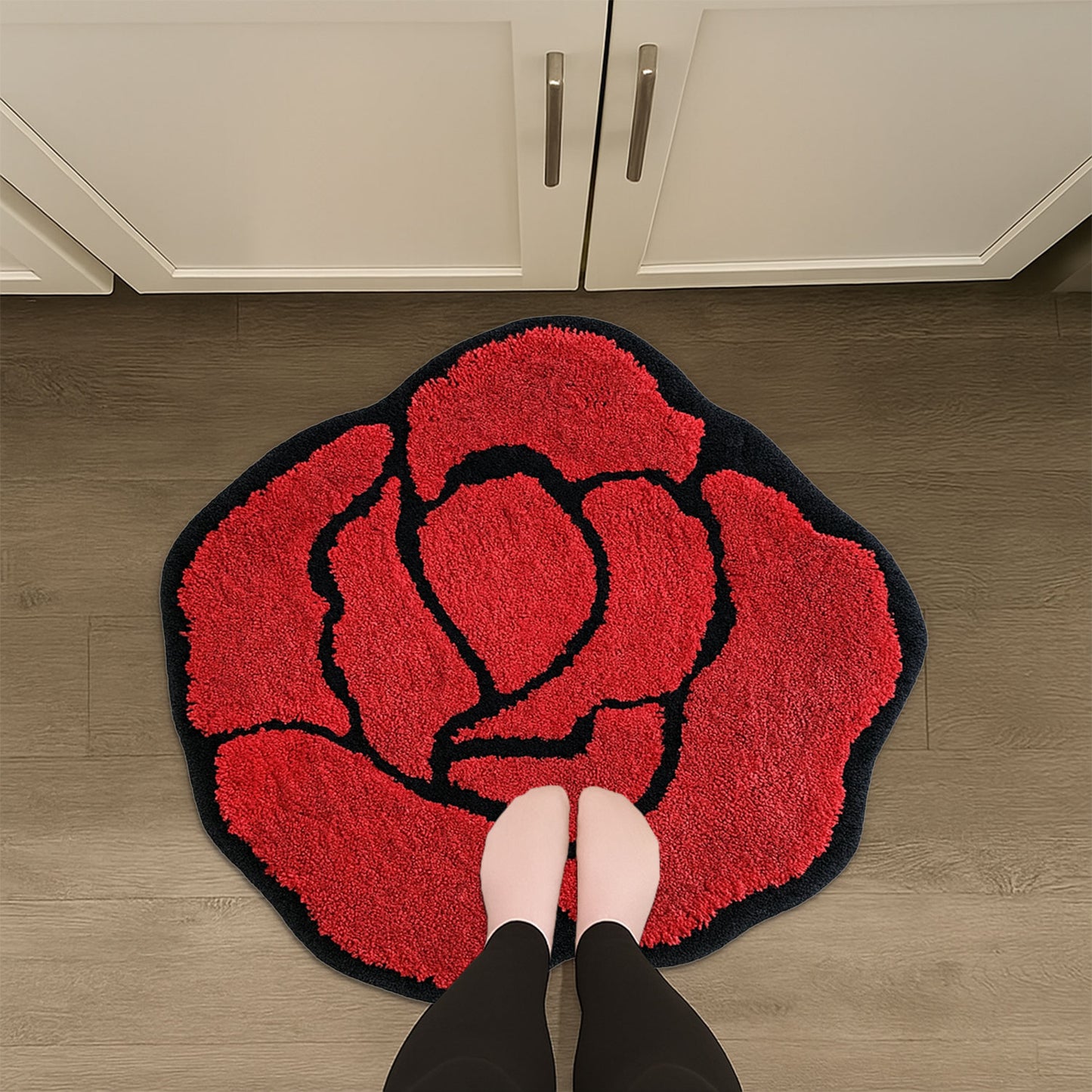 JoySwallow Irregular Valentine Red Rose Tufted Bathmat, Floral Bathroom Rug, Flower Area Rug, Floral Bedroom Rugs,Valentines Gift