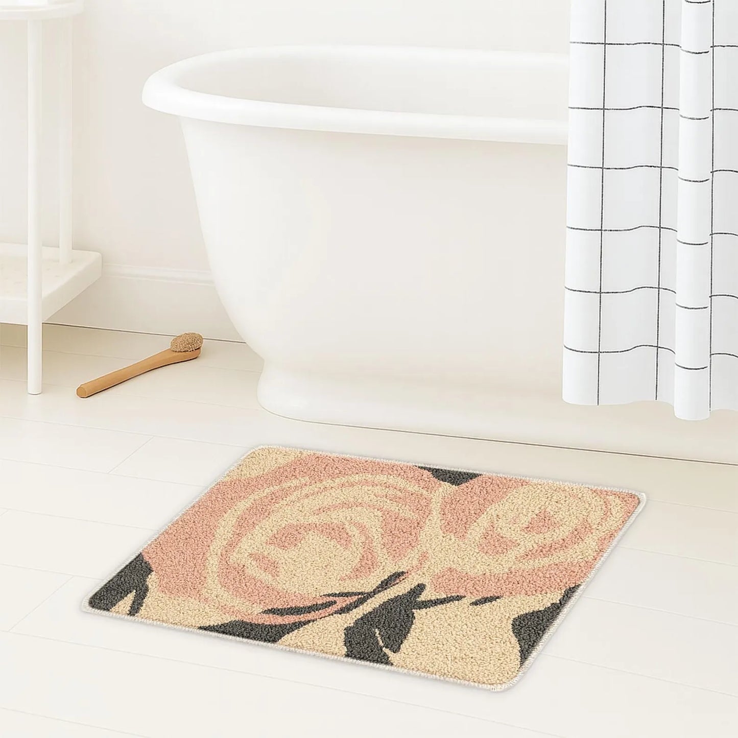 JoySwallow Pink Roses Flowers Tufted Bathmat, Floral Bathroom Rug, Flower Area Rug, Floral Bedroom Rugs