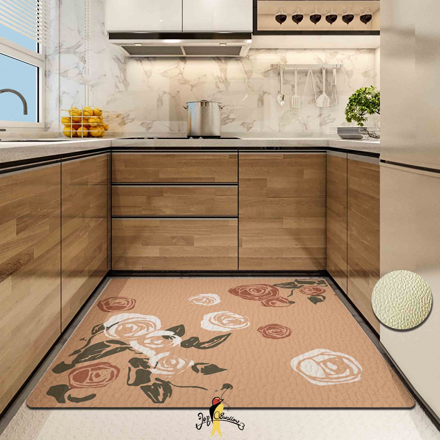 JoySwallow Rose Flowers Kitchen Runner, Floral Non-Slip Anti Fatigue Standing Rug, Comfort Floor Mat for Kitchen Laundry Décor