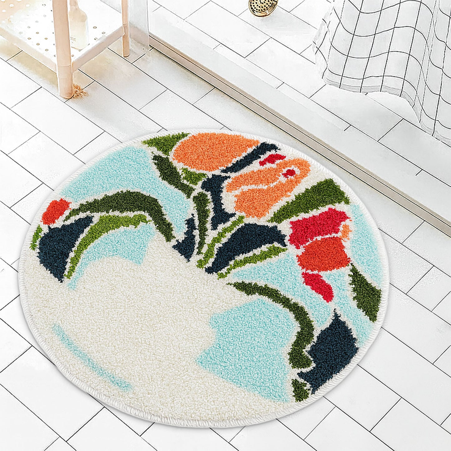 JoySwallow Rose and Vase Round Tufted Bathmat, Lovely Floral Bathroom Rug, Area Rug, Bedroom Rugs, Rug Gift