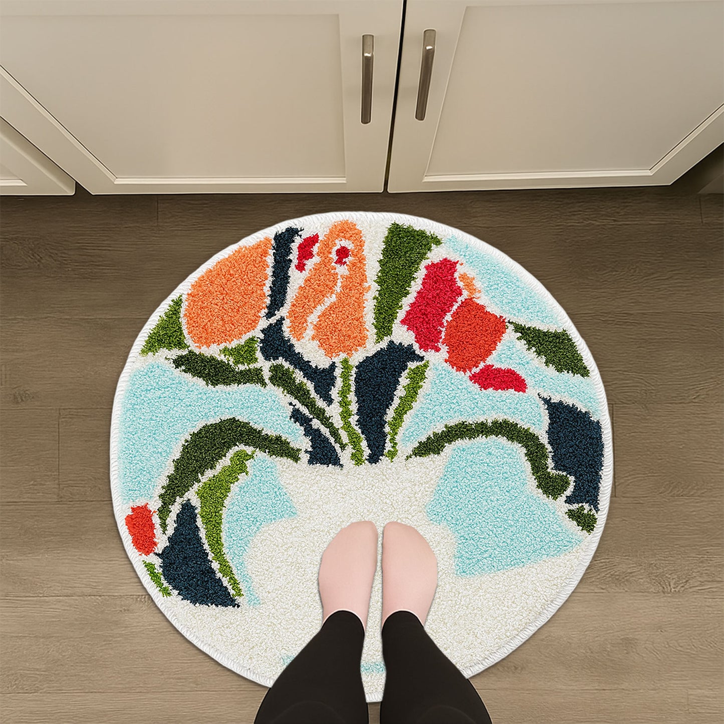 JoySwallow Rose and Vase Round Tufted Bathmat, Lovely Floral Bathroom Rug, Area Rug, Bedroom Rugs, Rug Gift