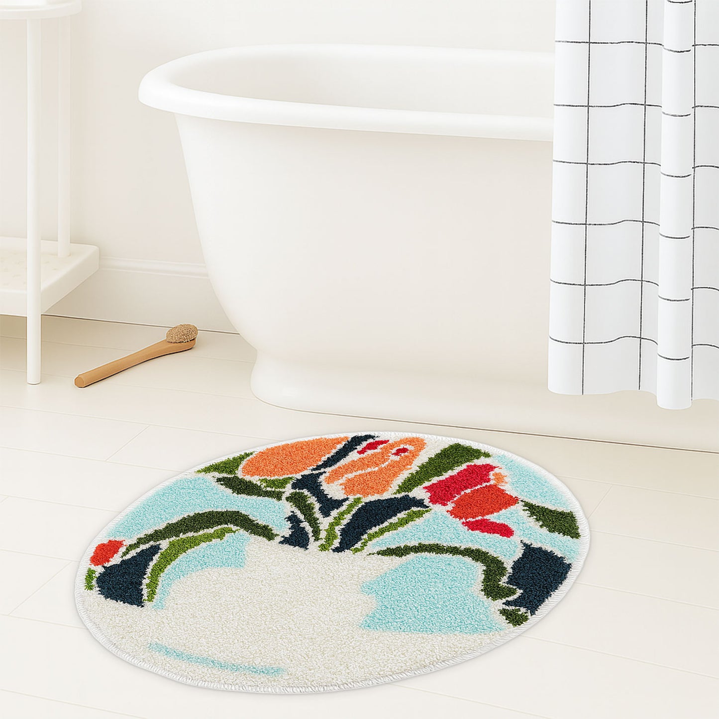JoySwallow Rose and Vase Round Tufted Bathmat, Lovely Floral Bathroom Rug, Area Rug, Bedroom Rugs, Rug Gift