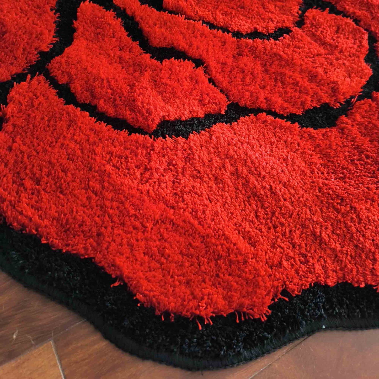 JoySwallow Irregular Valentine Red Rose Tufted Bathmat, Floral Bathroom Rug, Flower Area Rug, Floral Bedroom Rugs,Valentines Gift