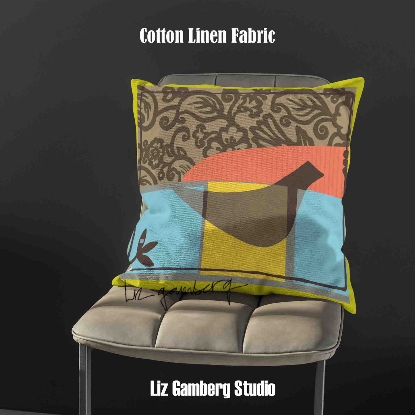 Solo Bird Velvet | Linen Cotton | Satin Throw Pillow Covers without Inserts by Liz Gamberg Studio from US