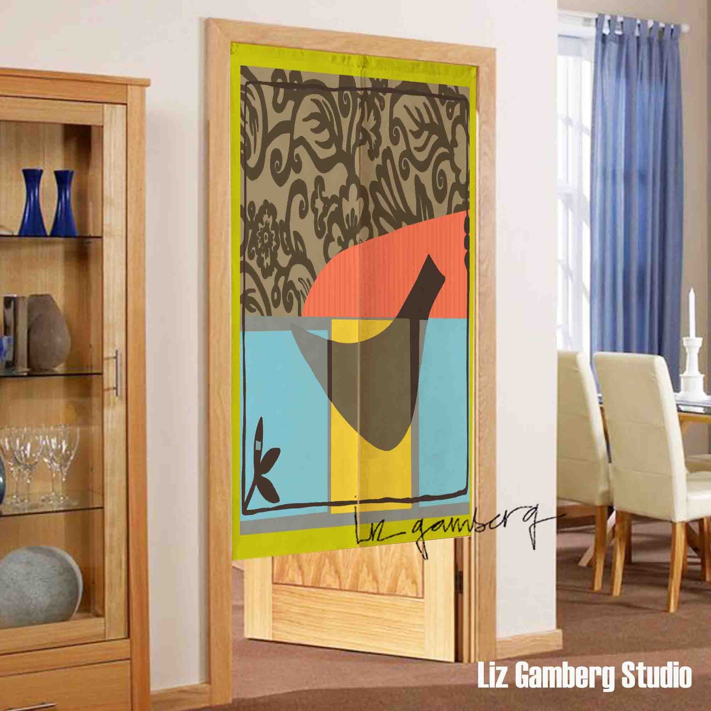 Solo Bird Doorway Curtain by Liz Gamberg Studio from US