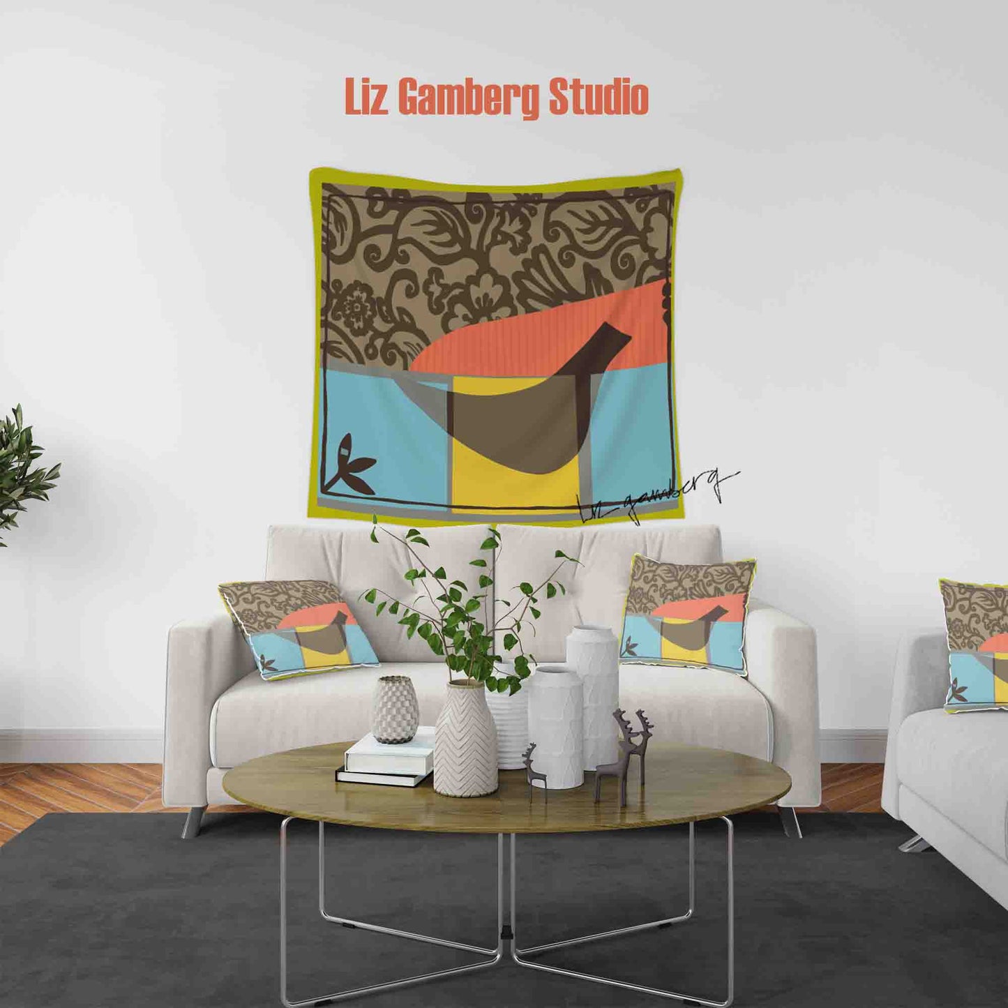 Solo Bird Tapestry by Liz Gamberg Studio from US