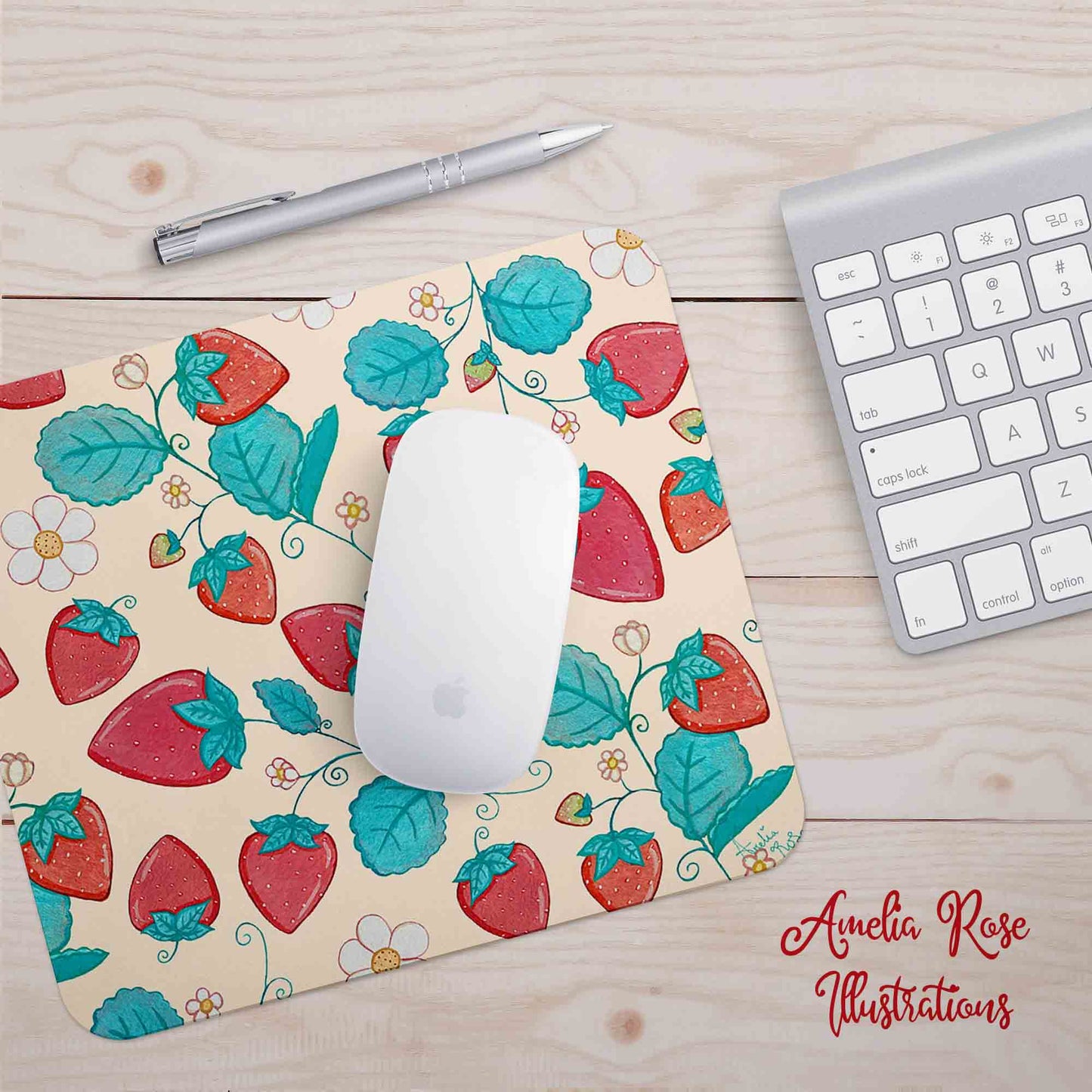 Strawberries and Cream Mousepad by AmeliaRose Illustrations from UK