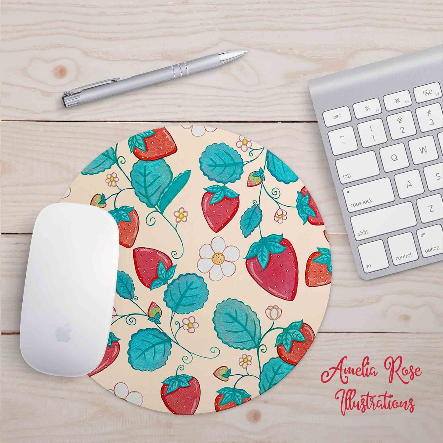 Strawberries and Cream Mousepad by AmeliaRose Illustrations from UK