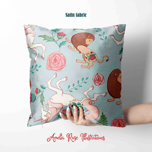 The Lion and the Unicorn Velvet | Linen Cotton | Satin Throw Pillow Covers without Inserts by AmeliaRose Illustrations from UK