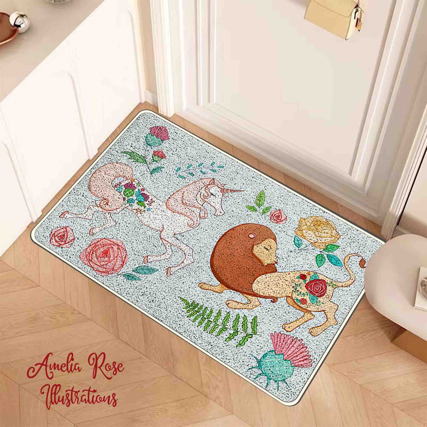 The Lion and the Unicorn Flannel Door Mat by AmeliaRose Illustrations from UK