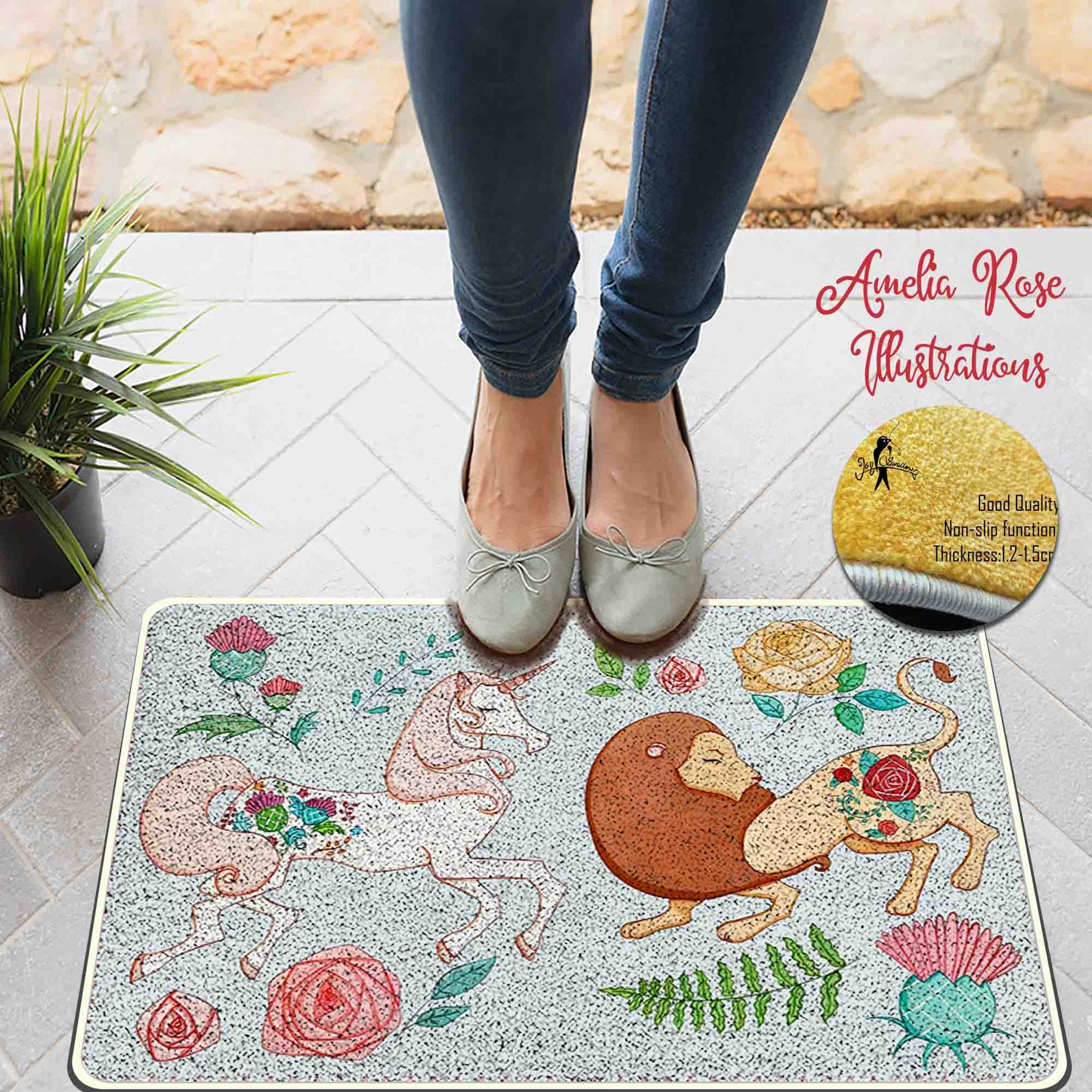 The Lion and the Unicorn Flannel Door Mat by AmeliaRose Illustrations from UK