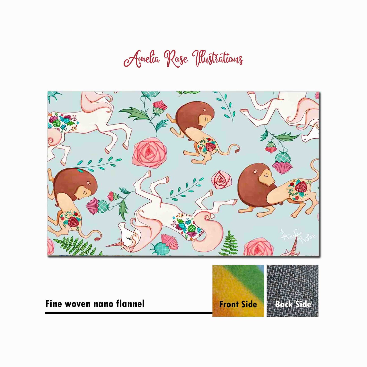 The Lion and the Unicorn Fine Woven Nano Flannel Print Living Room Rug by AmeliaRose Illustrations from UK