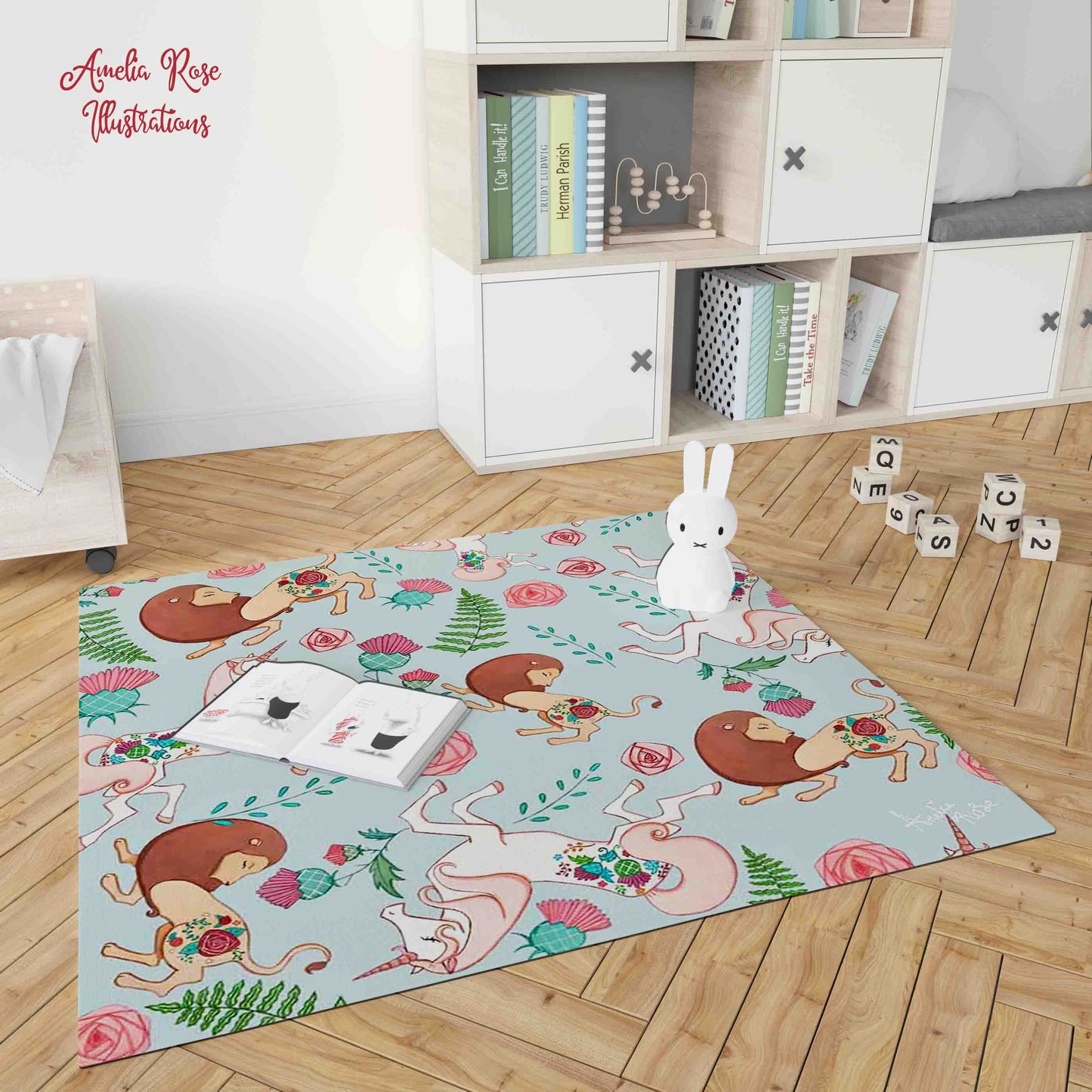 The Lion and the Unicorn Fine Woven Nano Flannel Print Living Room Rug by AmeliaRose Illustrations from UK