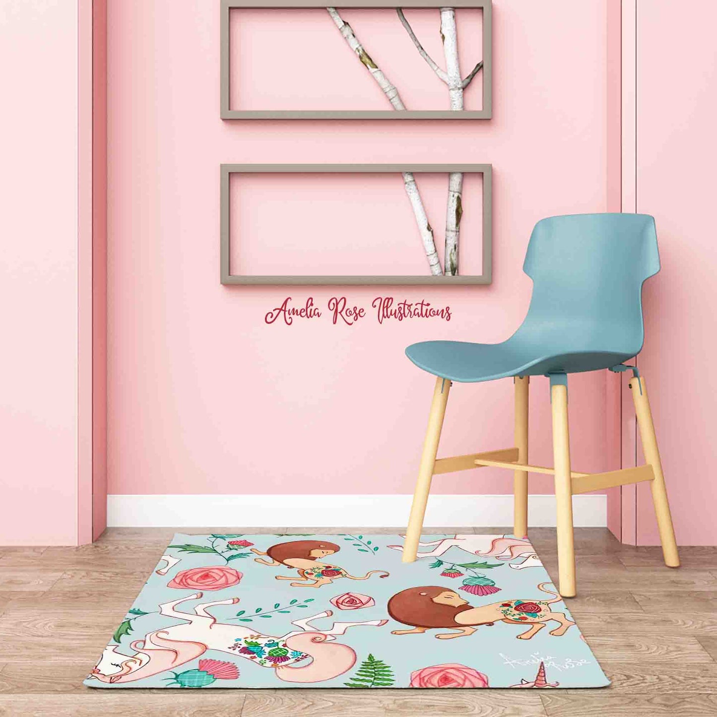 The Lion and the Unicorn Fine Woven Nano Flannel Print Living Room Rug by AmeliaRose Illustrations from UK