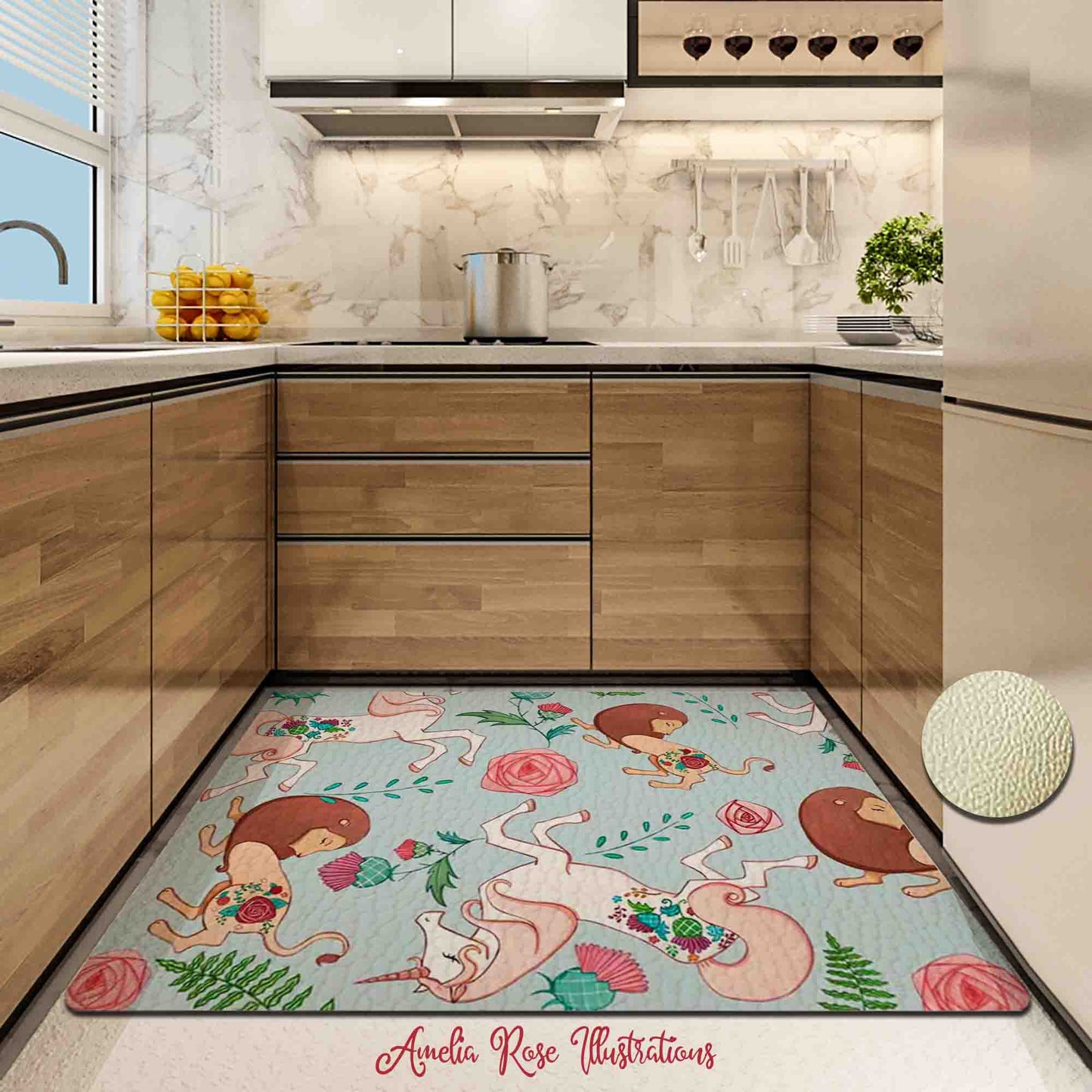 The Lion and the Unicorn Kitchen Mat by AmeliaRose Illustrations from UK