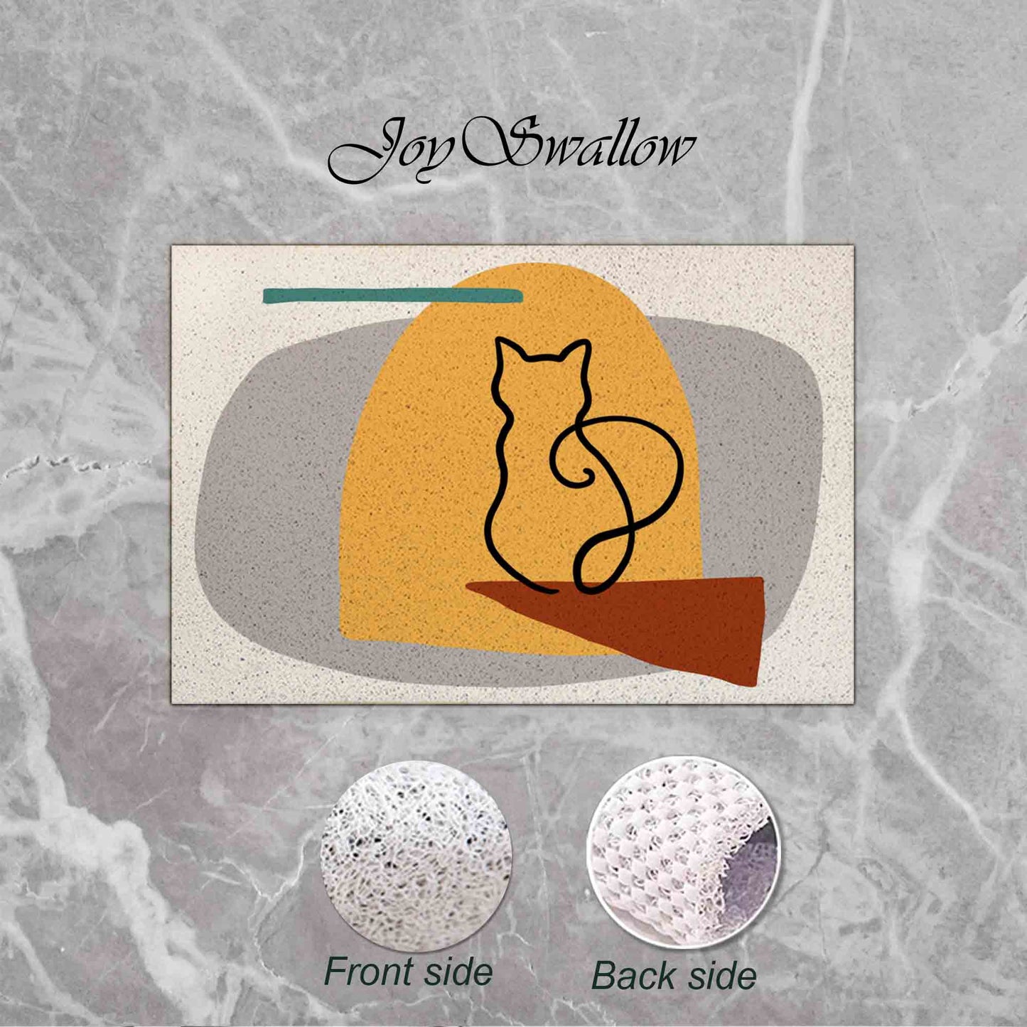 JoySwallow Personalized Bathtub Mat, The Cat Waiting at the Door Tub Mat, PVC Coil Permeable Bath Mat, Floral Drainable Bath Rug, Anti Skid Bathmat